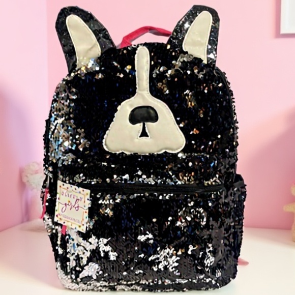 Girls French Bulldog Sequin Backpack 16” – Flip Sequins & Pink Accents - Picture 1 of 6